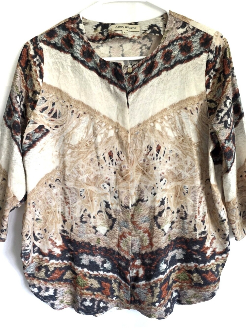 CARIN WESTER Rug Print Button Down Top XS